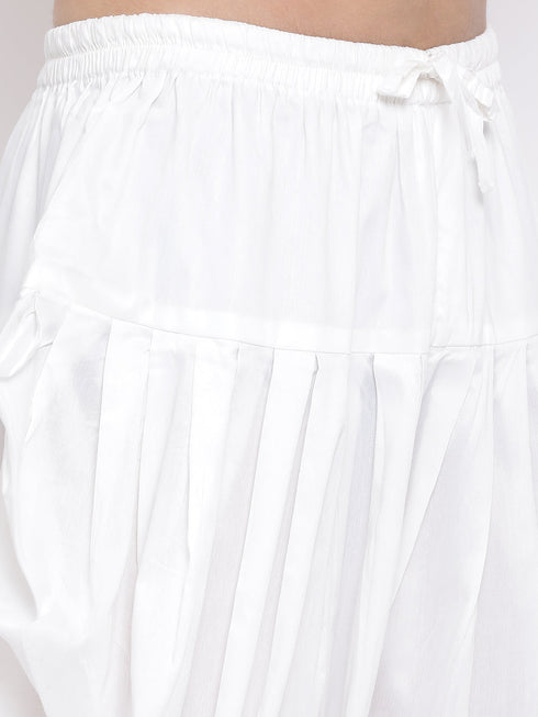 Vastramay Men's Turquoise Blue Cotton Blend Kurta and White Dhoti Set